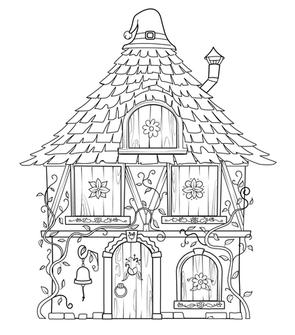 Elf House With Closed Shutters Coloring Page